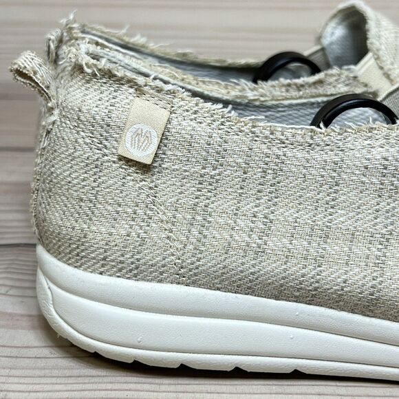 Minnetonka Expanse Womens 8.5 Slip-On Sneaker Tan Frayed Fabric Moccasin Shoes - Picture 6 of 15